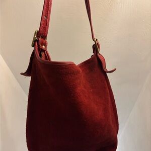 Elegant Red Suede Shoulder Bag